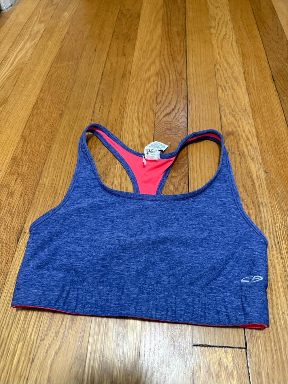 Champion C9 Women's Heather Blue Racerback Sports Bra with Coral Trim